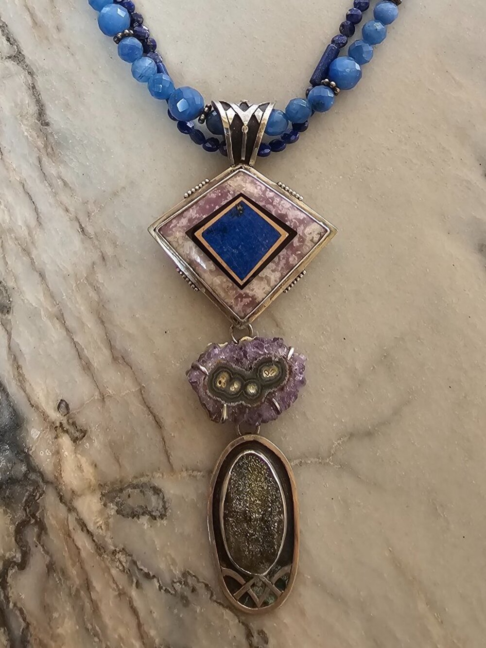 Echo of the Dreamer Double strand Multiple Gemstones Stertling Silver Necklace